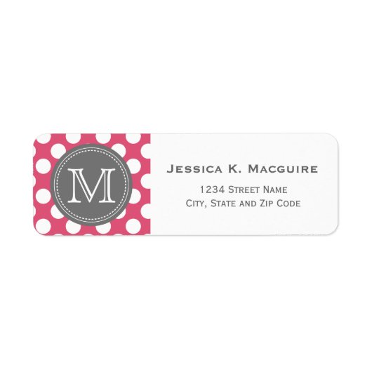 Monogrammen roze witte poka dot Pattern Etiket (Voorkant)