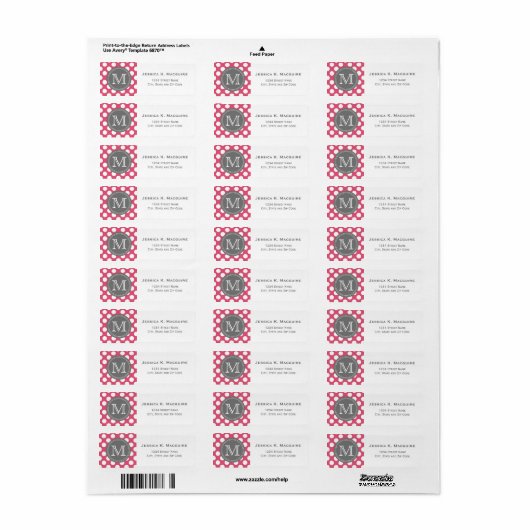 Monogrammen roze witte poka dot Pattern Etiket (Full Sheet)