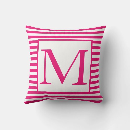 Monogrammen roze witte strips kleurig kussen (Achterkant)