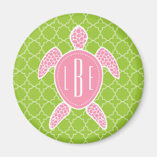 Monogrammen roze Zee Turtle Green Quatrefoil Magneet
