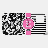 Monogrammen roze, zwart, wit, gestreept Hoesje (Achterkant (horizontaal))