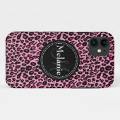 Monogrammen roze zwarte witte luipaard Case-Mate iPhone case (Achterkant (horizontaal))