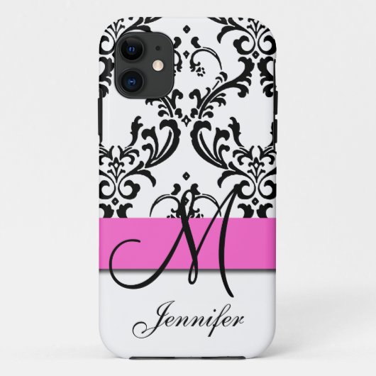 Monogrammen roze zwarte witte zirls Damask Case-Mate iPhone Case (Achterkant)