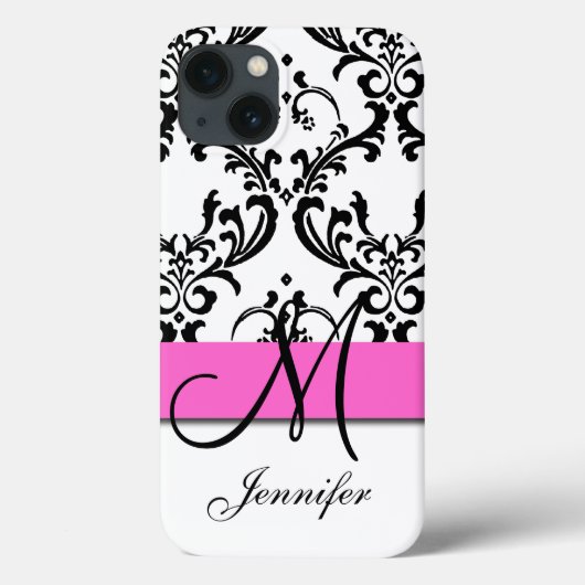 Monogrammen roze zwarte witte zirls Damask Case-Mate iPhone Case (Achterkant)