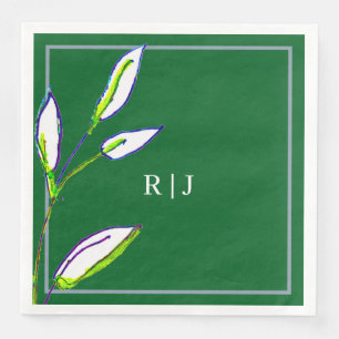 Monogrammen Sage Green Leaves Dusty Blue Wedding Servet