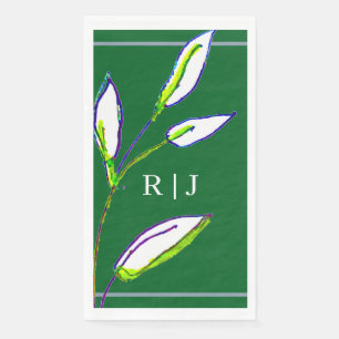 Monogrammen Sage Green Leaves Dusty Blue Wedding Servet