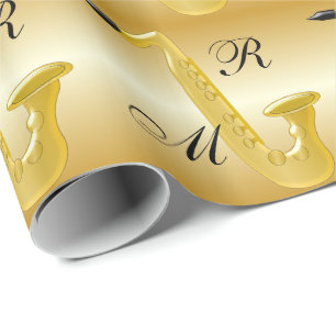 Monogrammen Saxophone Gold gekleurd Cadeaupapier