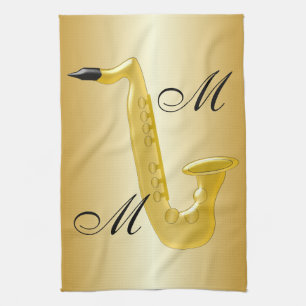 Monogrammen Saxophone Gold gekleurd Theedoek