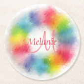 Monogrammen Sjabloon Aangepaste Moderne Regenboog Ronde Kartonnen Onderzetter (Voorkant)