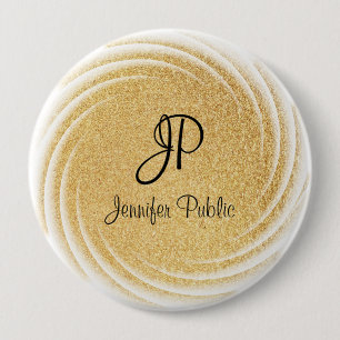 Monogrammen Sjabloon Elegant Faux Gold Glitter Ronde Button 4,0 Cm