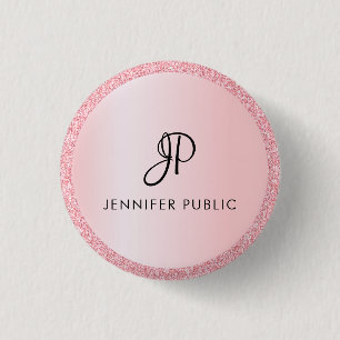 Monogrammen Sjabloon Roos Gold Glitter Kijk Ronde Button 3,2 Cm