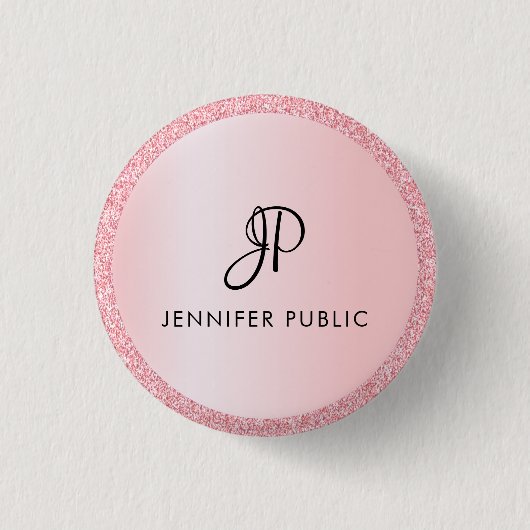 Monogrammen Sjabloon Roos Gold Glitter Kijk Ronde Button 3,2 Cm (Voorkant)