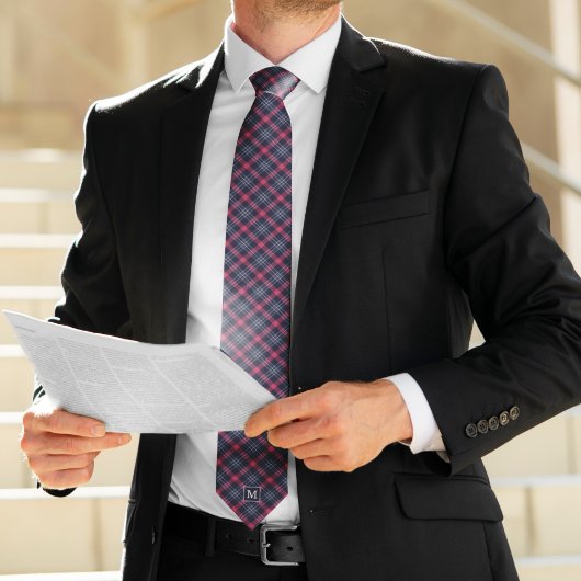 Monogrammen van blauw en rood spelpatroon stropdas