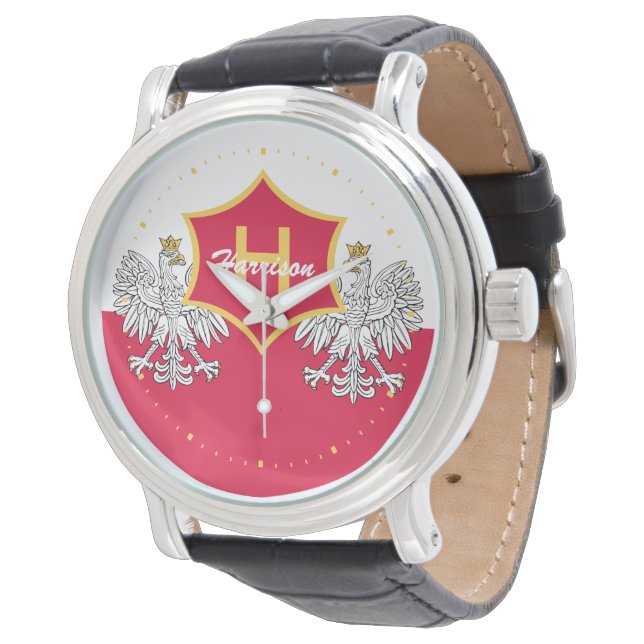 Monogrammen van de Poolse Witte Eagle Crest Horloge (Gekanteld)