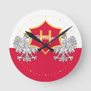Monogrammen van de Poolse Witte Eagle Crest Ronde Klok