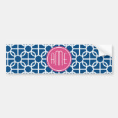 Monogrammen van het hete roze en blauwe geometrisc bumpersticker (Voorkant)