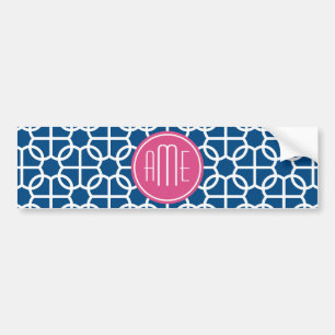 Monogrammen van het hete roze en blauwe geometrisc bumpersticker