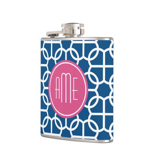 Monogrammen van het hete roze en blauwe geometrisc heupfles (Links)