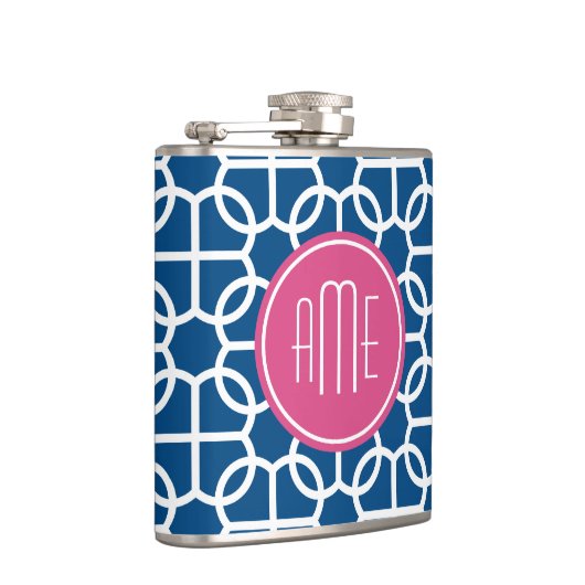 Monogrammen van het hete roze en blauwe geometrisc heupfles (Rechts)