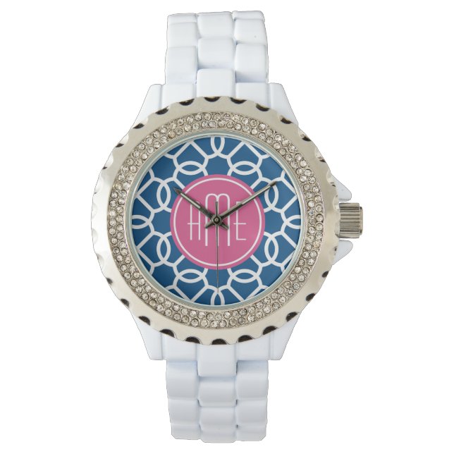 Monogrammen van het hete roze en blauwe geometrisc horloge (Voorkant)