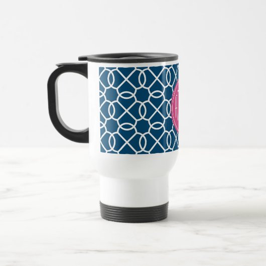 Monogrammen van het hete roze en blauwe geometrisc reisbeker (Links)