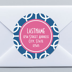 Monogrammen van het hete roze en blauwe geometrisc ronde sticker