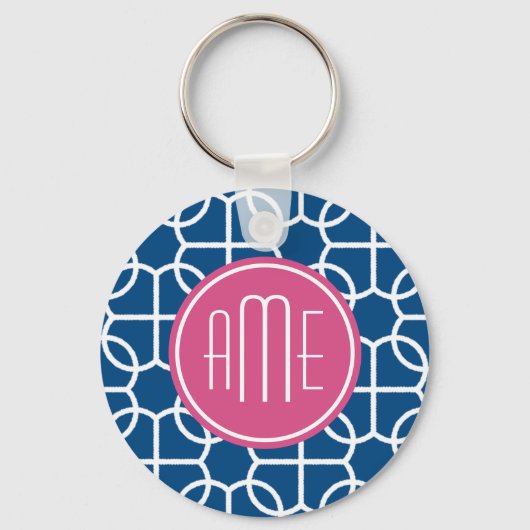 Monogrammen van het hete roze en blauwe geometrisc sleutelhanger (Voorkant)
