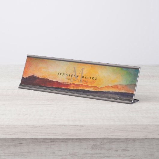 Monogrammen van het kunstmatig Waterverf berglands Bureau Naambordje (Voorkant)