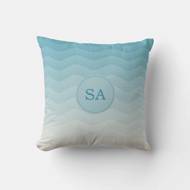 Monogrammen van het Sierkussen Blauwe Waves Ombre (Voorkant)