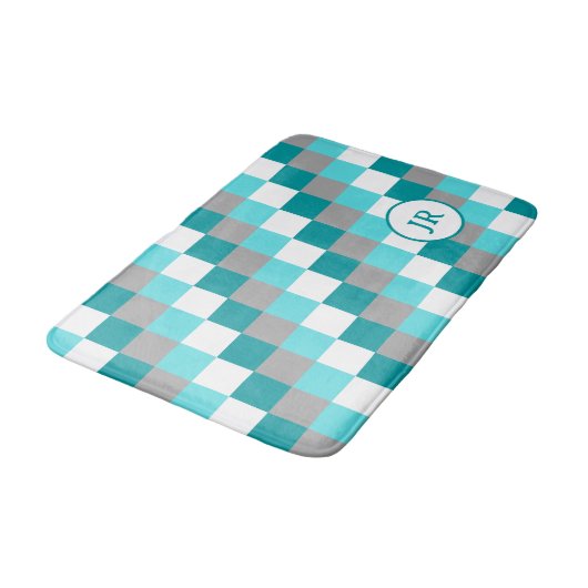 Monogrammen van Initialen op Blauwgroen en Aqua Ge Badmat (Gekanteld)
