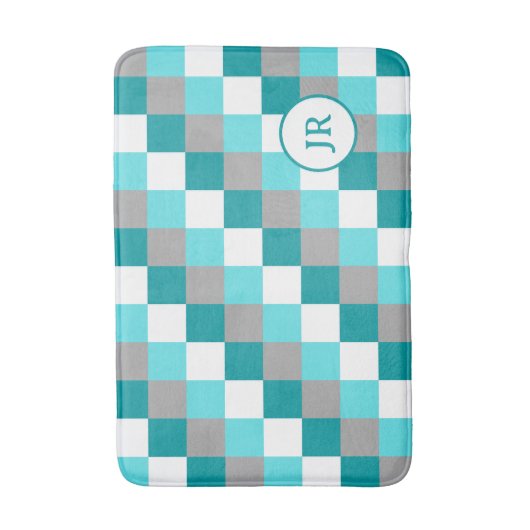 Monogrammen van Initialen op Blauwgroen en Aqua Ge Badmat (Voorkant Verticaal)