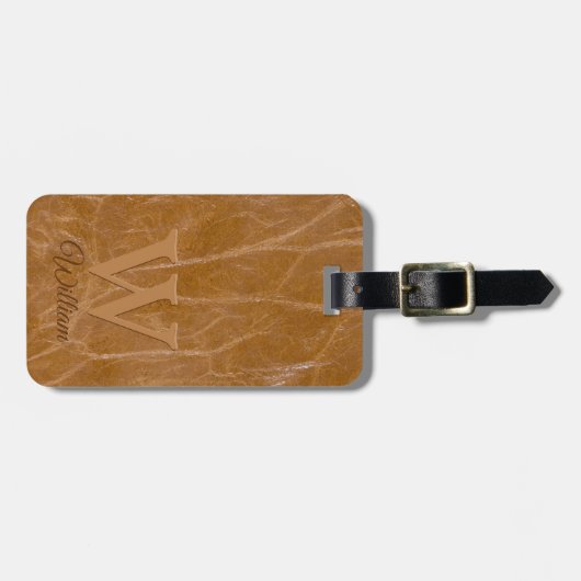 Monogrammen van lederen Koe van gemiddelde eik bru Bagagelabel (Voorkant horizontaal)