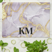 Monogrammen van Paarse en goudinktmarmer Theedoek (Gevouwen)