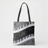 Monogrammen van pianosleutels en muzieknoten draagtas (Voorkant)
