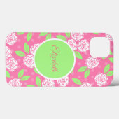 Monogrammen van roze en groene Floral Case-Mate iPhone Case (Achterkant (horizontaal))