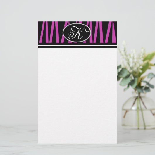 Monogrammen van warmroze zebrastrips briefpapier (Staand voorkant)