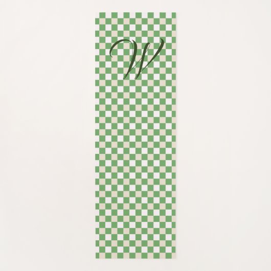 Monogrammen van witte, groene en beige checkboard yogamat (Voorkant)