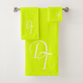 Monogrammen - vaste kleur fluorescerend geel bad handdoek (Insitu)