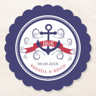 Monogrammen voor anker- en marineblauw-antikanker  kartonnen onderzetters