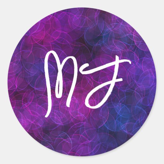 Monogrammen voor Paarse en zwarte kunst Ronde Sticker (Voorkant)