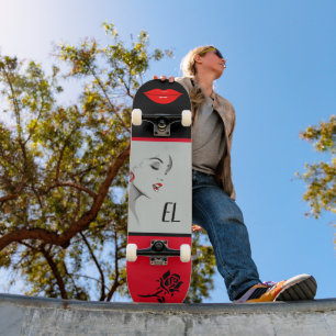 Monogrammen vrouw en lips skateboard