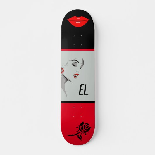 Monogrammen  vrouw en lips skateboard (Voorkant)