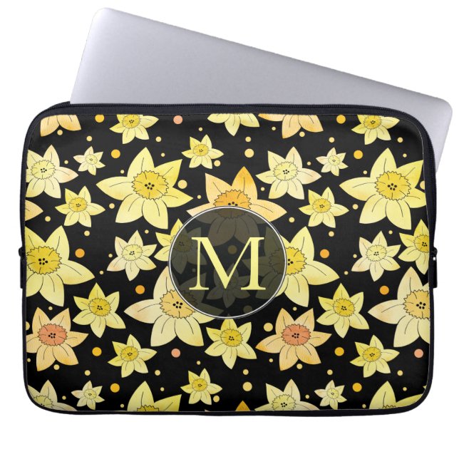 Monogrammen Waterverf Daffodil Pattern Laptop Sleeve (Voorkant)