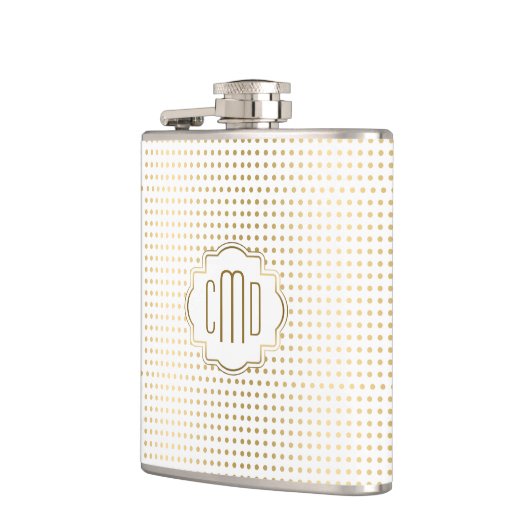 Monogrammen White & Gold Polka Dots Pattern Heupfles (Links)