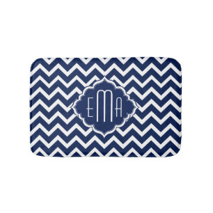 Monogrammen wit en blauw Geometrisch Zigzag Chevro Badmat