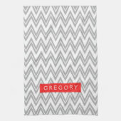 Monogrammen wit en grijs Chevron patroon 3 Theedoek (Verticaal)