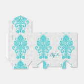 Monogrammen wit en Turquoise Floral Ornament Bedankdoosjes (Uitgevouwen)