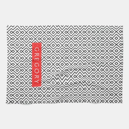 Monogrammen wit en zwart geometrisch patroon theedoek (Horizontaal)