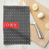 Monogrammen wit en zwart geometrisch patroon theedoek (Quarter Fold)