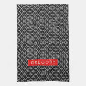 Monogrammen wit en zwart geometrisch patroon theedoek (Verticaal)